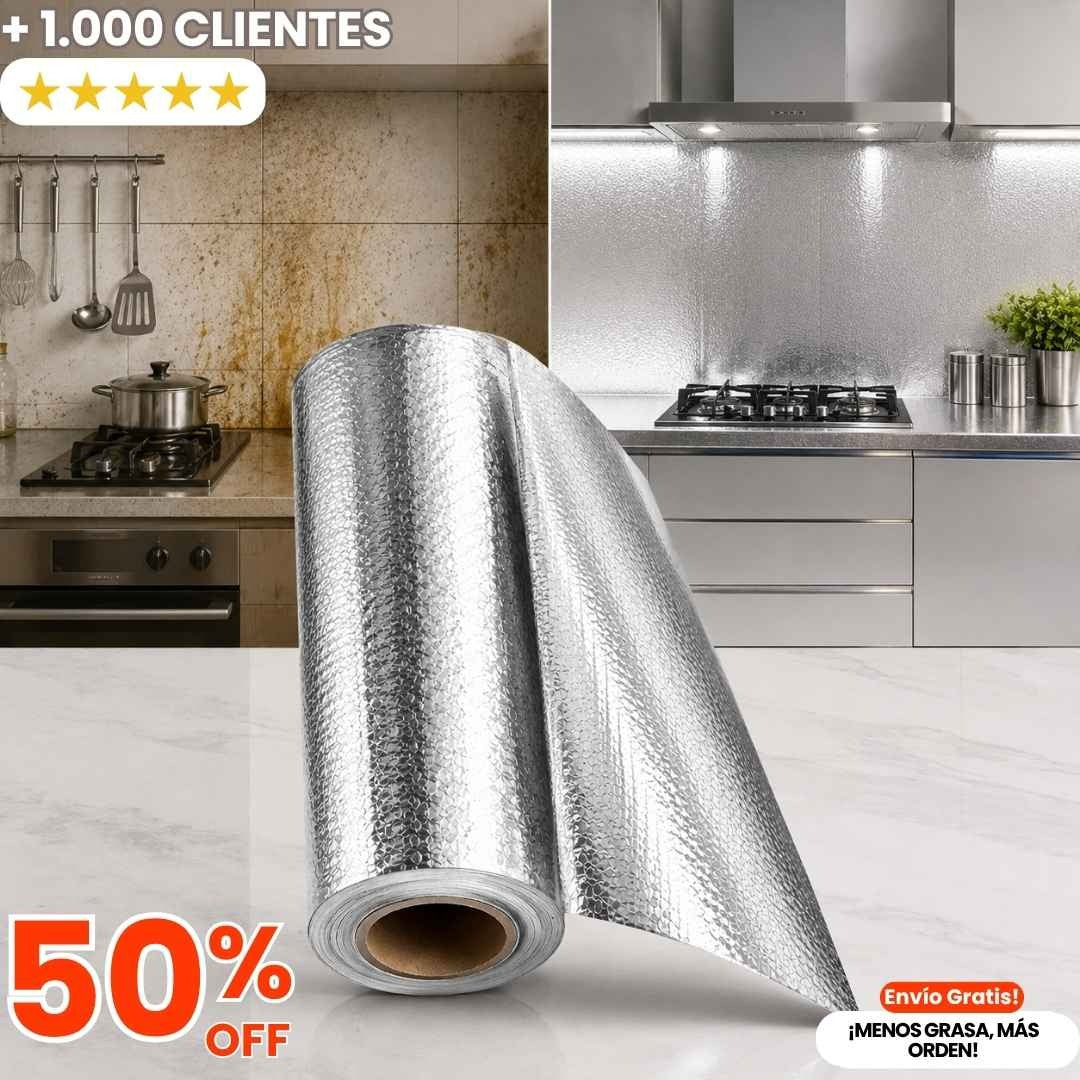 PAPEL ADHESIVO COCINA ALUMINIO 5 METROS - COCINA LIMPIA SIN TENER QUE RESTREGAR