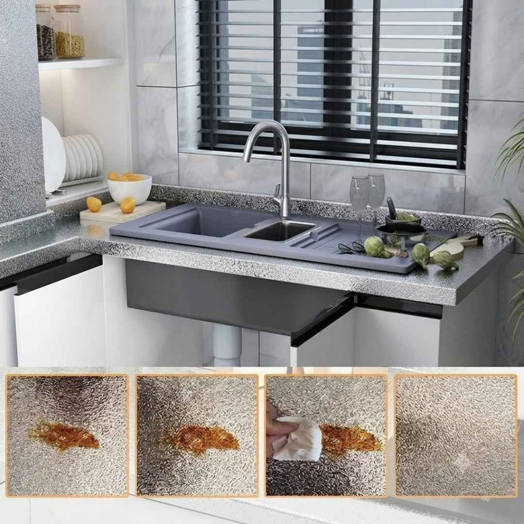PAPEL ADHESIVO COCINA ALUMINIO 5 METROS - COCINA LIMPIA SIN TENER QUE RESTREGAR